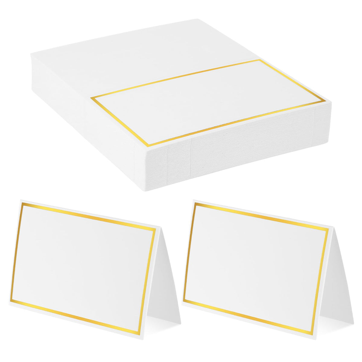 50Pcs Place Cards, Table Name Cards with Gold Foil, Place Card for Table Setting Food Labels for Party Buffet, Wedding Places Card Tent Carded for Dinner Parties,Events, Bridal Shower(White)