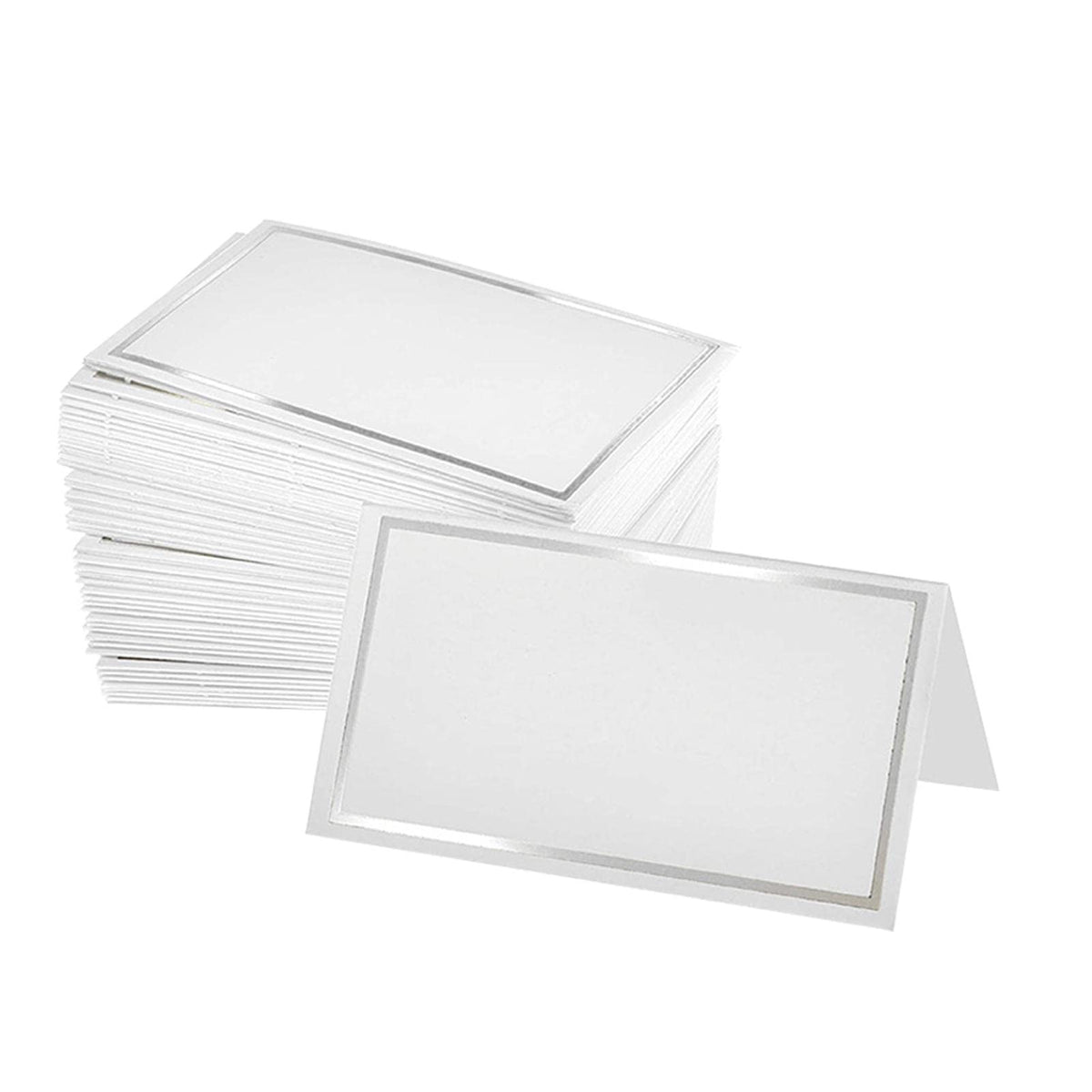 50‑Pack Tent Place Cards, Silver Edge 3.3×2.01in Table Name Cards