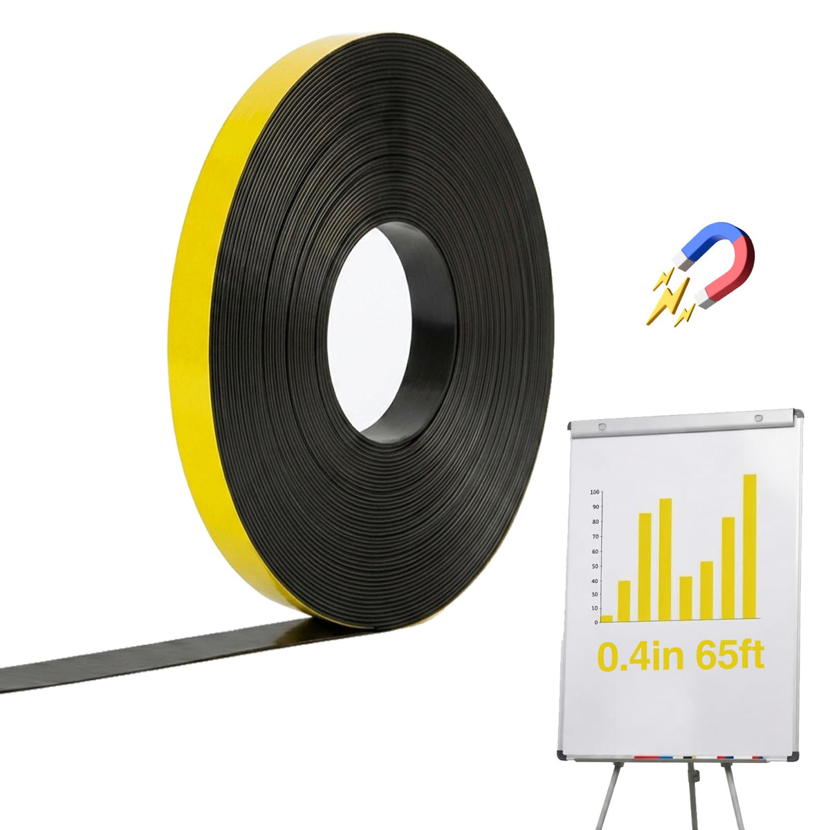 Magnetic Whiteboard Tape for Office,Fine Line Gridding Tape - 1/5 in x 40 yd x 24 mil,High Energy Thin Strip Magnets,Black 120 Feet