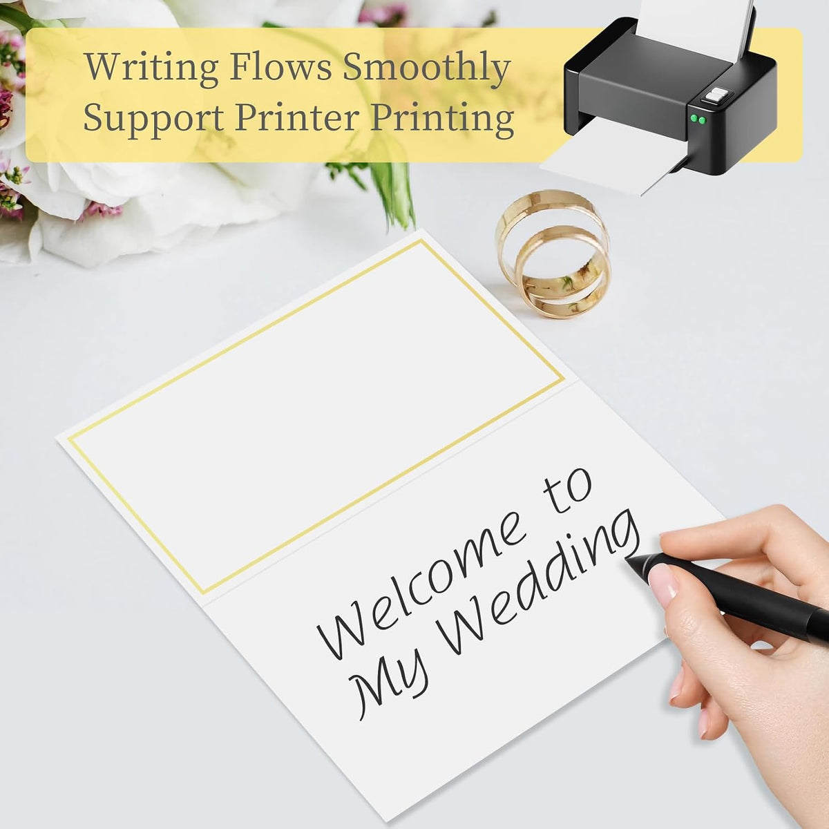 50 Pcs Premium Place Cards,2"×3.5"Table Place Cards with Gold Foil Border