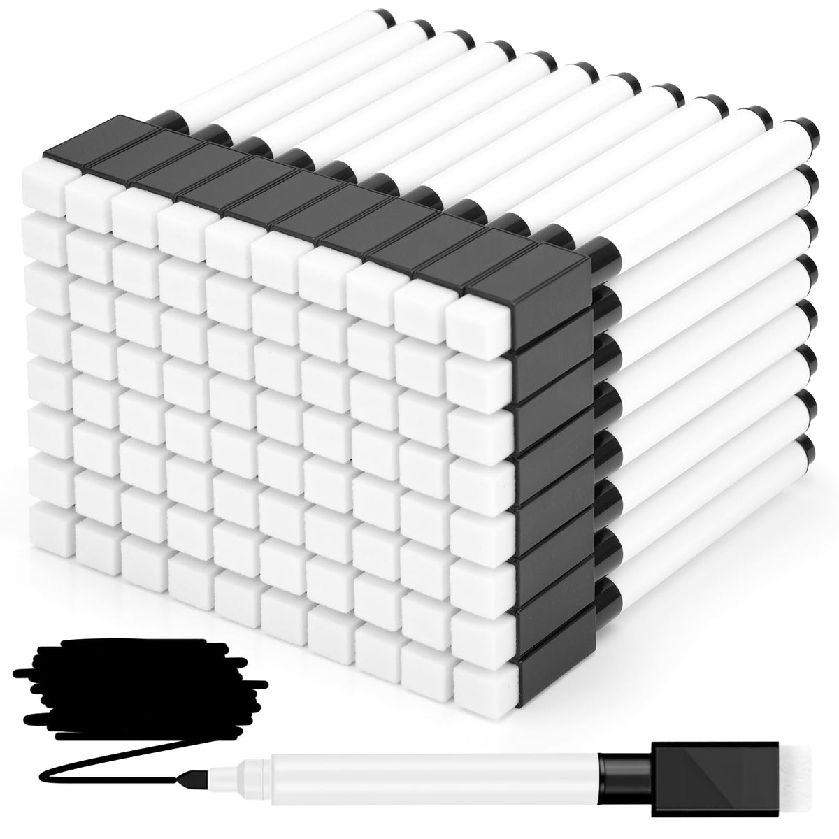 50 Pcs Magnetic Dry Erase Markers, Fine Point Tip, Black