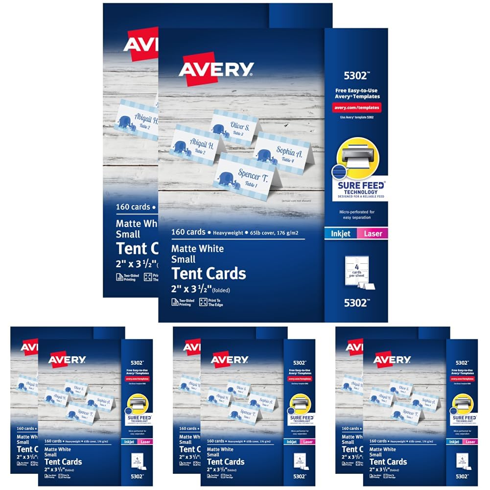 Avery Printable Tent Cards, 2" x 3.5", Matte White, 160 Place Cards