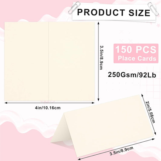 150 Pack 2 x 3.5" Folded Place Blank Note Tent Cards 92lb/250gsm (Cream)