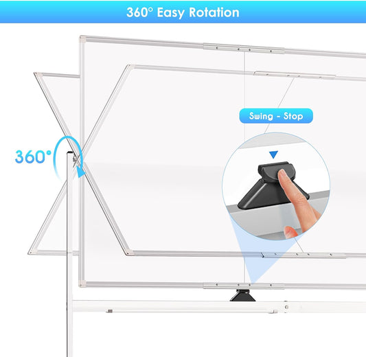 Maxtek Rolling Whiteboard 48 x 36 in Large Magnetic White Board on Wheels