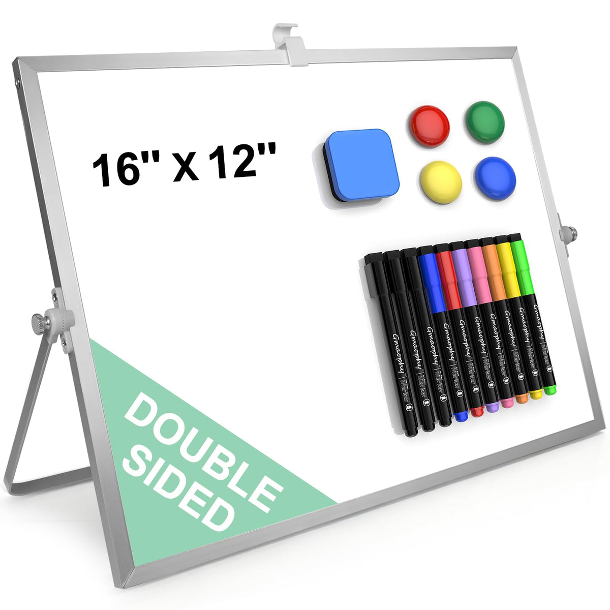 Dry Erase White Board with Stand, 16"x12" Double-Sided Magnetic Whiteboard