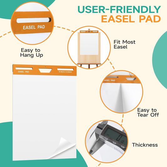 30 Sheets/Pad 15 x 18 Inches Large Self Stick Flip Chart Paper, 4 Pads/Pack