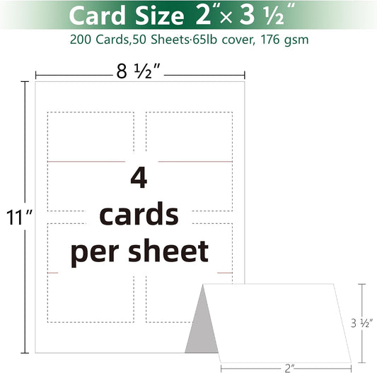Tent Cards, 2x3.5 Inch, 200 Pack Printable Place Cards for Table Settings
