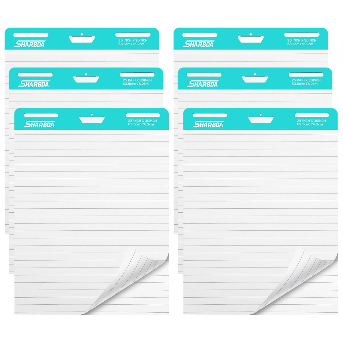 Sticky Easel Pad, 25 * 30 inch,Self-Stick Flip Chart Paper, Super Adhesive & Bleed-Resistant,Micro-Perforated Tear,Classroom Teacher Office Presentation Pads,6 Pads/Pack,180 Sheets