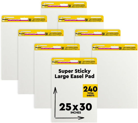 Post-it Super Sticky Easel Pad, 25 in. x 30 in., White, 30 Sheets/Pad, 8 Pads/Pack