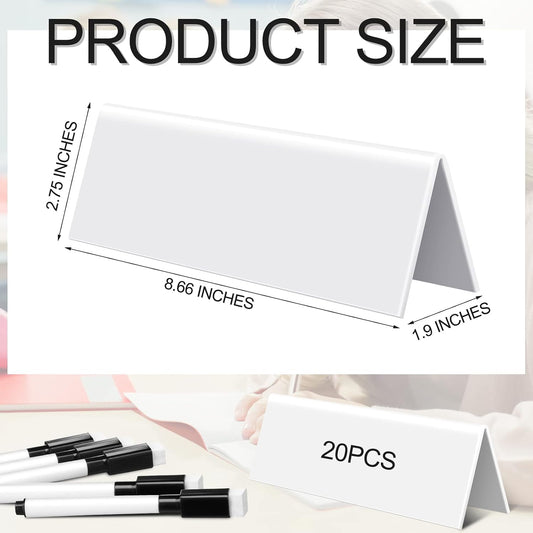 20 Sets Dry Erase Name Tent Cards 8.7 x 2.8 x 1.9 Inch Reusable Name Plate