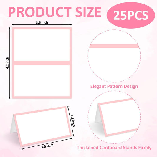 25 Pcs Blush Pink Place Cards, Blank Tent Name Cards for Food Buffet, Dinner Party, Wedding Reception, Bridal Shower Table Setting -02