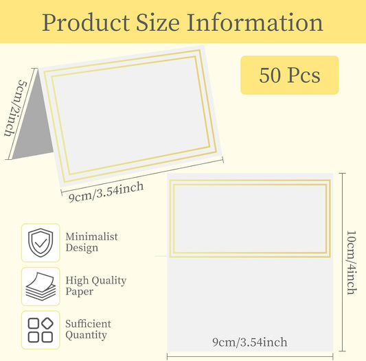 50 Pcs Premium Place Cards,2"×3.5"Table Place Cards with Gold Foil Border