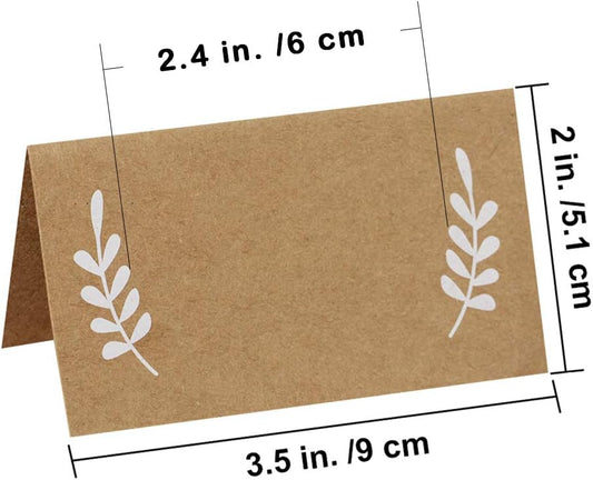 Supla 100 Pcs Place Cards with White Laurel Leaves Kraft Paper Cards Rustic Wedding Table Name Number Blank Table Tent Cards Table Name Tags Table Card Seating Cards Buffet Table Cards