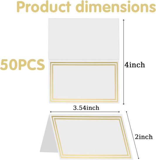 50 Pcs Place Cards, 2"x3.5" Double Gold Foil Border Tent Cards