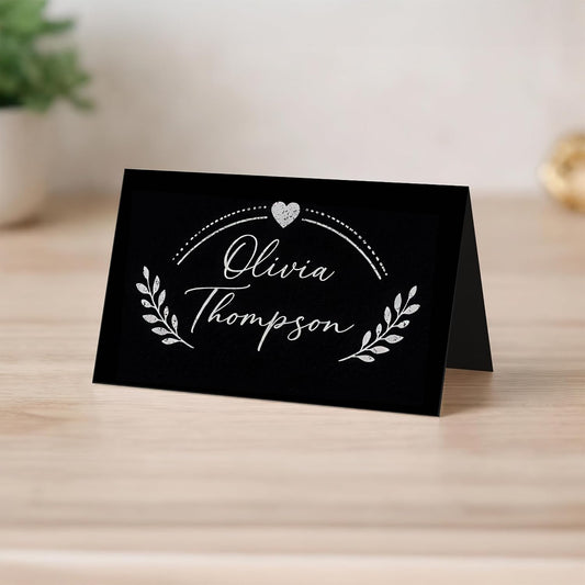 96 Pack Mini Place Cards 3.5” x 2” – Folded Table Tent Cards, 80lb Cover – Blank Printable Name Cards for Weddings, Parties, Events & Food Labels (Black)