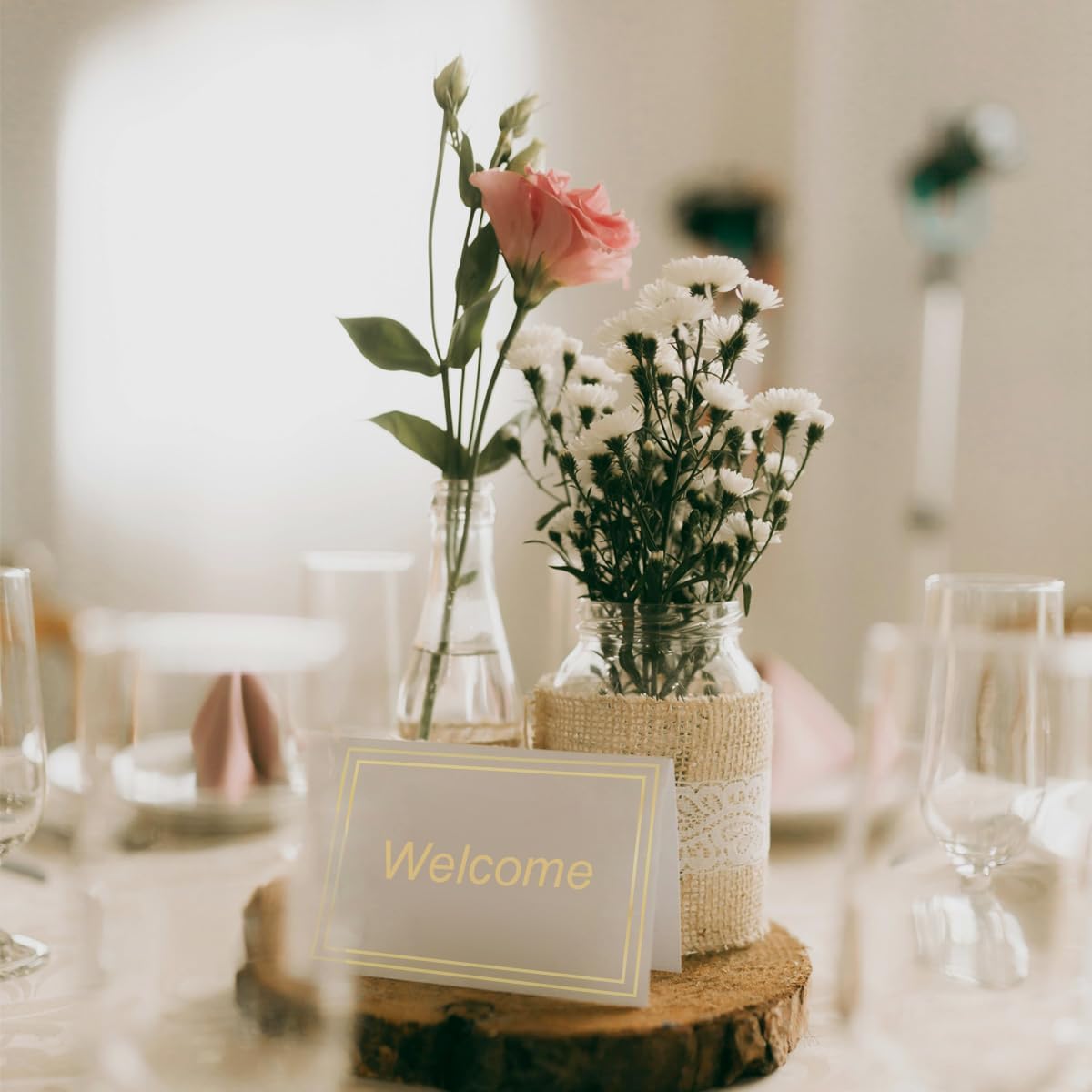 50 Pcs Seat Cards with Double Gold Foil Border,2" x 3.5" Tent Seating Cards