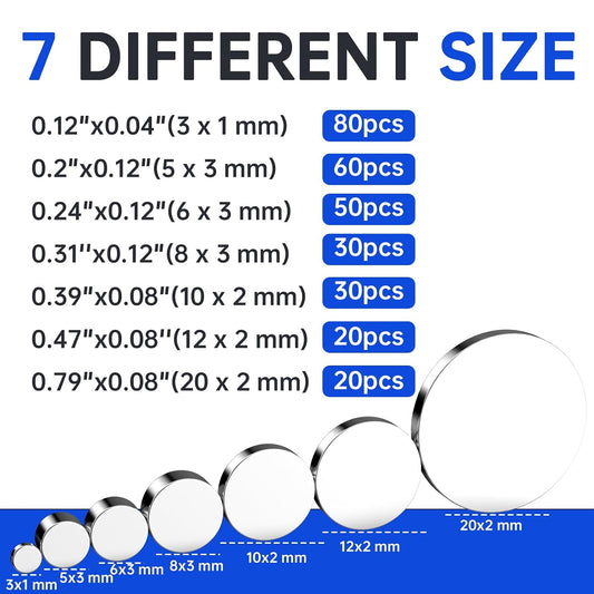 Small Magnets, 7 Sizes Neodymium Magnets for Crafts, 290 Pack