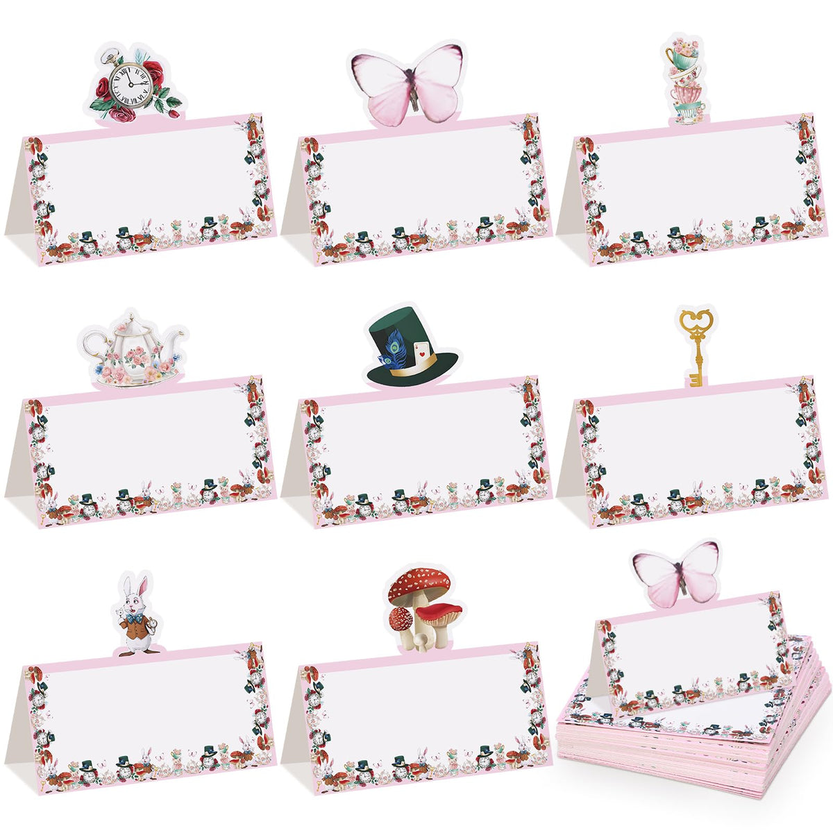 Fullhawl 48 Pcs Tea Party Theme Place Card Tea Party Decorations