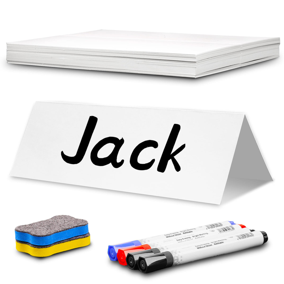55 Pcs Table Dry Erase Name Tents Cards 7.9''x5.5'' Desk Tent for Class
