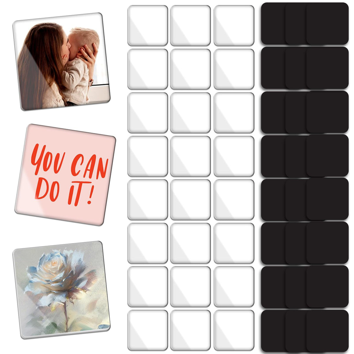 30 Pieces Fridge Magnet Set Acrylic Square Refrigerator Magnet with Adhesive Backing DIY Fridge Magnets for Office, Classroom, Cabinets, Kitchen (60 Piece, 1.89 Inch)
