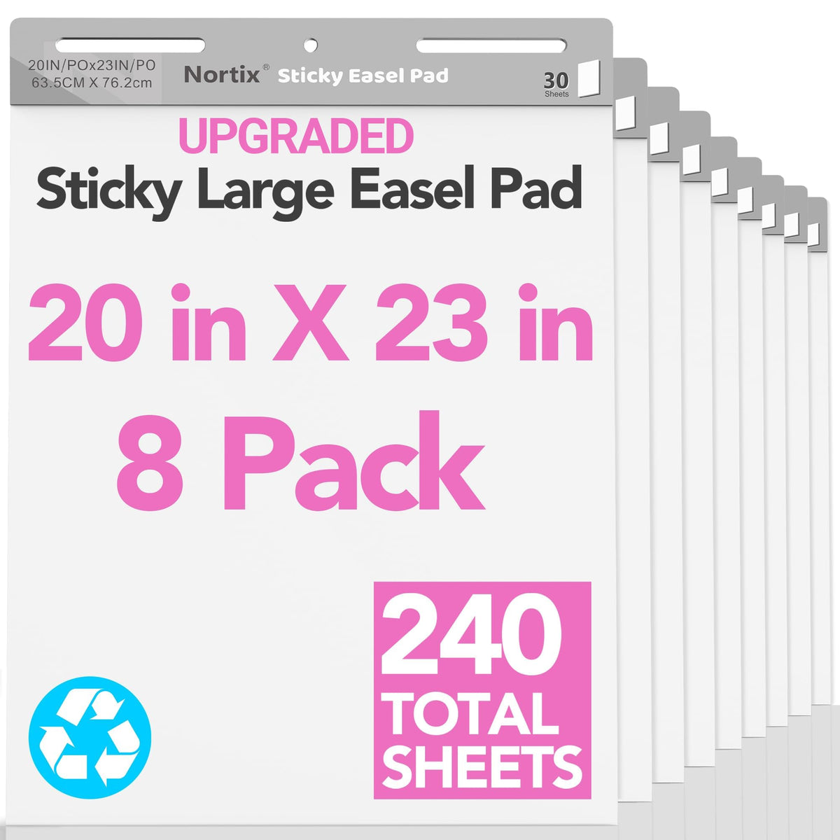 Nortix Sticky Easel Pad, Flip Chart Paper, 20 x23 inch, 30 Sheets/Pad, 6 Pads, Chart Paper for Teachers,Super Adhesive & Bleed-Resistant, Large Self-Stick Easel Paper for Classroom/Office/Home