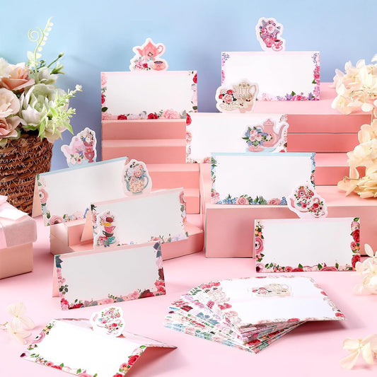 Fullhawl 48 Pcs Tea Party Theme Place Card Tea Party Decorations