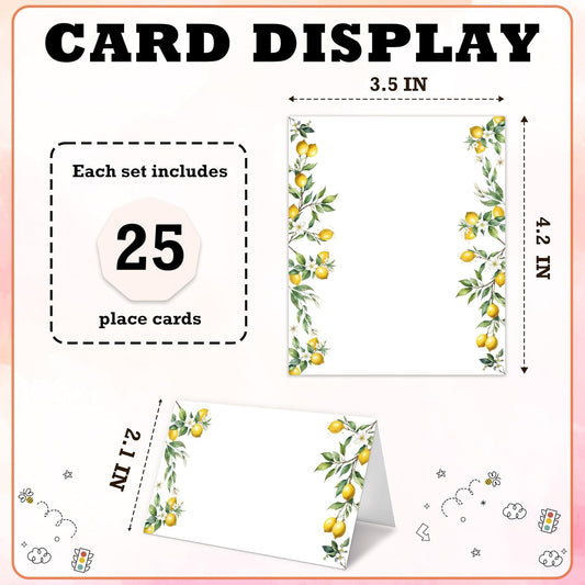 Lemon On Branch Place Cards For Girls, Italy Yellow Lemon Name Card For Table Setting, Spring Summer Party Favors Supplies, Mediterranean Tent Cards Decor For Bridal Shower Wedding Baby Shower -13