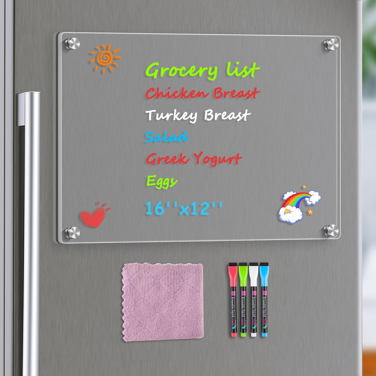 MaxGear Acrylic Magnetic Whiteboard for Fridge, 12 x 8 Inch Dry Erase Board