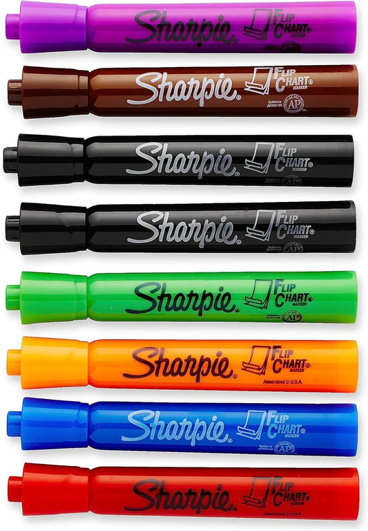SHARPIE Flip Chart Markers, Bullet Tip, Assorted Colors, 8 Pack (Pack of 2)