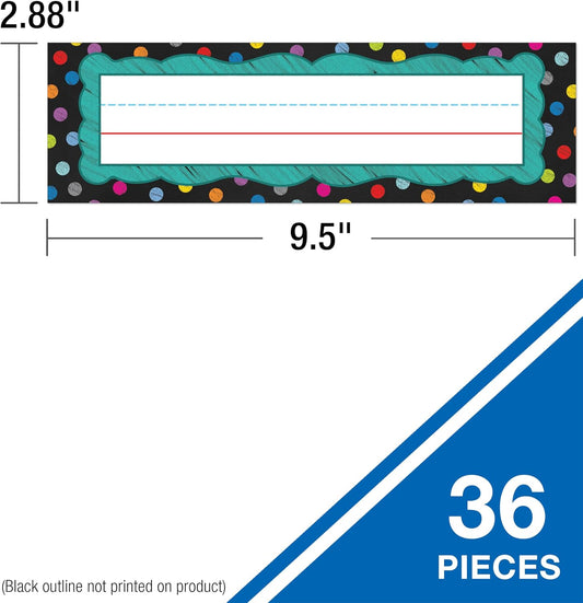Carson Dellosa Colorful Polka Dot Name Plates for Desk, Elementary Name Tags for Classrooms, Student Desk Name Cards With Handwriting Lines for Classroom Organization (36 pc)