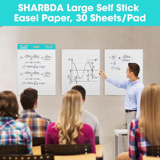 Lined Sticky Easel Pad, 25 * 30 inch,Self-Stick Flip Chart Paper, Super Adhesive & Bleed-Resistant,Micro-Perforated Tear,Classroom Teacher Office Presentation Pads,10 Pads/Pack,300 Sheets
