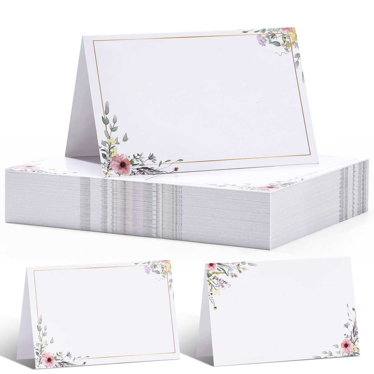 QDOAOF-60pcs Floral Wildflower Place Cards, Paper Size 4.33x3.54 Inch, Tent Card, Escort Card, Name Cards, Wedding Place Cards for Table, Dinner Parties, Seating Cards (Style B)