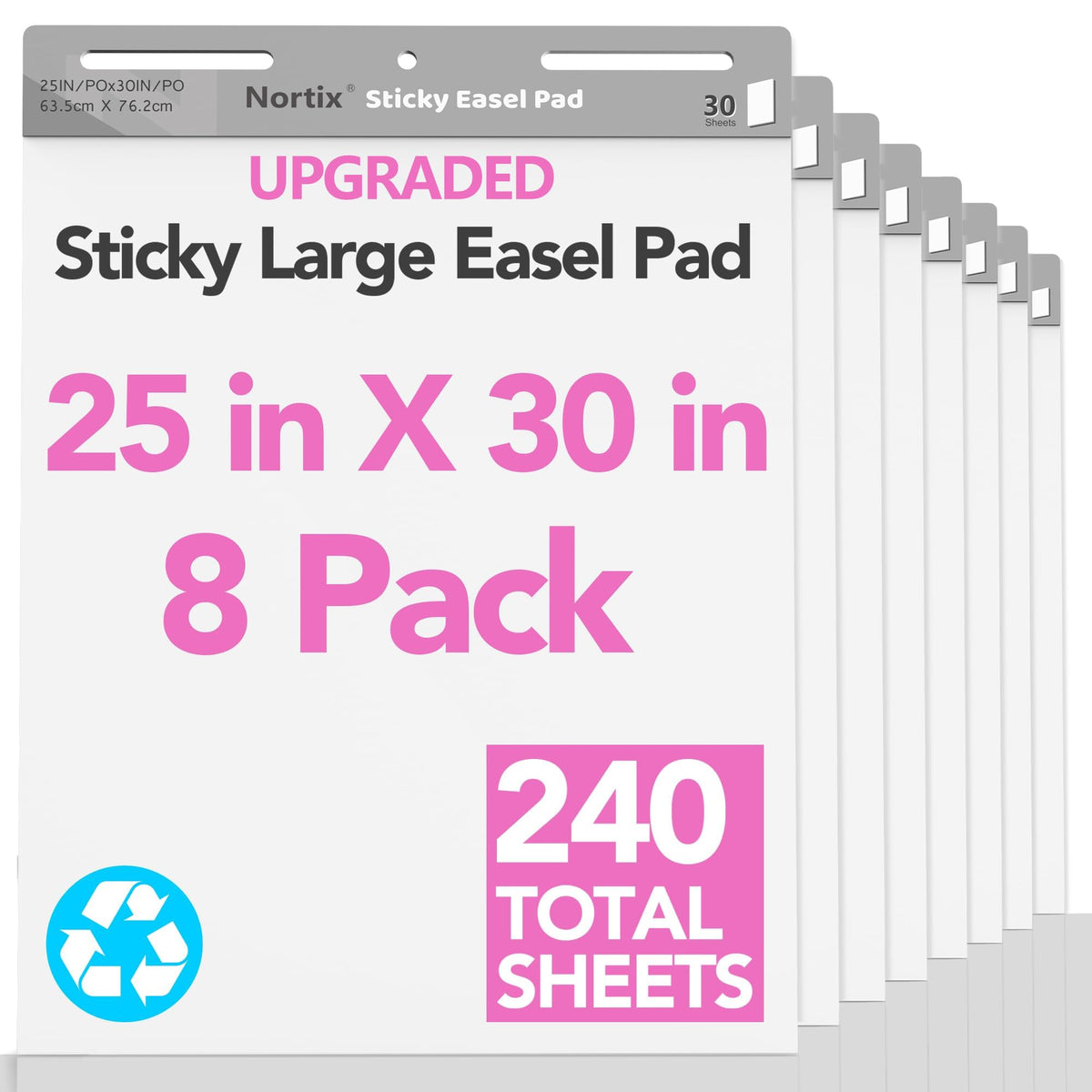 Nortix Sticky Easel Pad, Flip Chart Paper, 25 x30 inch, 30 Sheets/Pad, 6 Pads, Chart Paper for Teachers,Super Adhesive & Bleed-Resistant, Large Self-Stick Easel Paper for Classroom/Office/Home