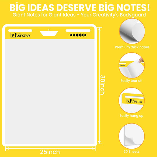 VIPSTAR Sticky Easel Pad, 25 x 30 in, Flip Chart Paper for Teachers, 6 Pads