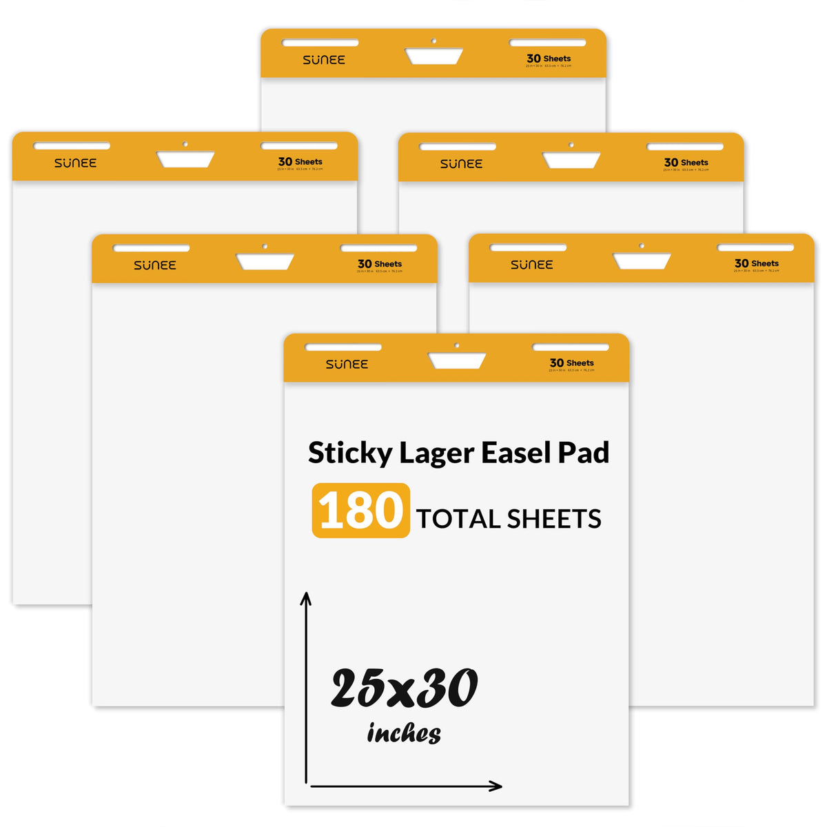 SUNEE Sticky Easel Pads, 25x30 Inches, 30 Sheets/Pad, 10 Pack – Self Stick Flip Chart Paper for Whiteboards, Premium Large White Chart Paper