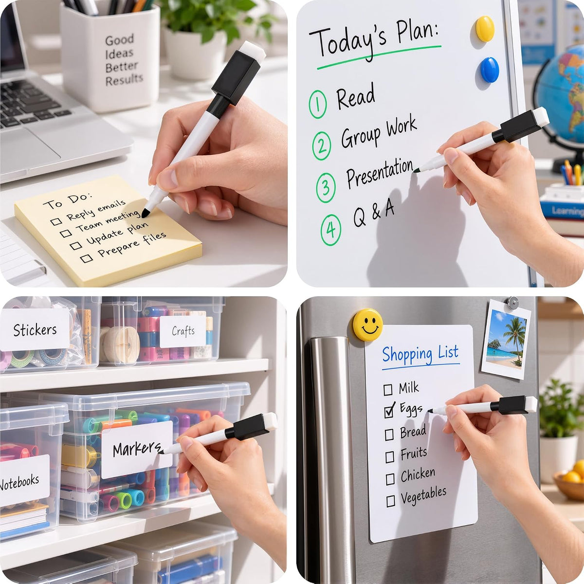 25 Pcs Dry Erase Markers, Fine Point, Magnetic Eraser Cap, Black
