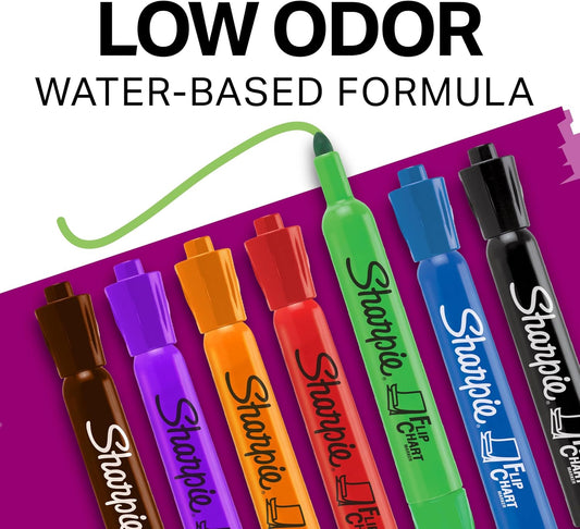 Sharpie Flip Chart Markers, Bullet Tip, Assorted Colors, 24 Count - Low-Odor, Squeak-Free, Home, Office, Back to School, Teacher Supplies, Pack of 3