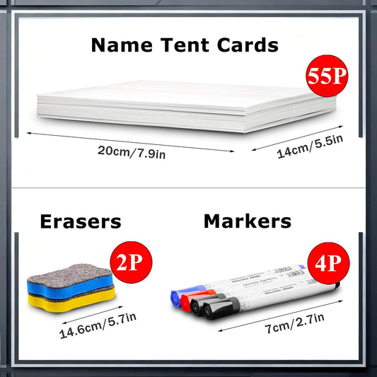 55 Pcs Table Dry Erase Name Tents Cards 7.9''x5.5'' Desk Tent for Class