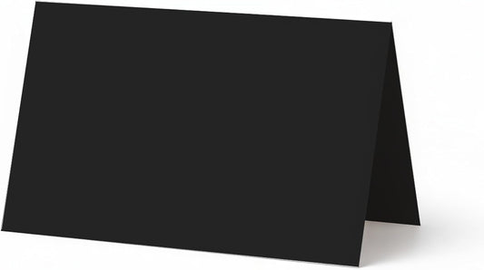 96 Pack Mini Place Cards 3.5” x 2” – Folded Table Tent Cards, 80lb Cover – Blank Printable Name Cards for Weddings, Parties, Events & Food Labels (Black)