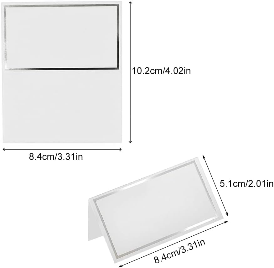 50‑Pack Tent Place Cards, Silver Edge 3.3×2.01in Table Name Cards