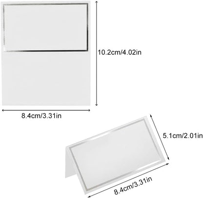 50‑Pack Tent Place Cards, Silver Edge 3.3×2.01in Table Name Cards