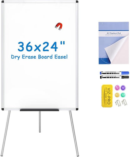 VIZ-PRO Magnetic Whiteboard Easel, 36 x 24 Inches, Portable Dry Erase Board