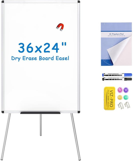 VIZ-PRO Magnetic Whiteboard Easel, 36 x 24 Inches, Portable Dry Erase Board