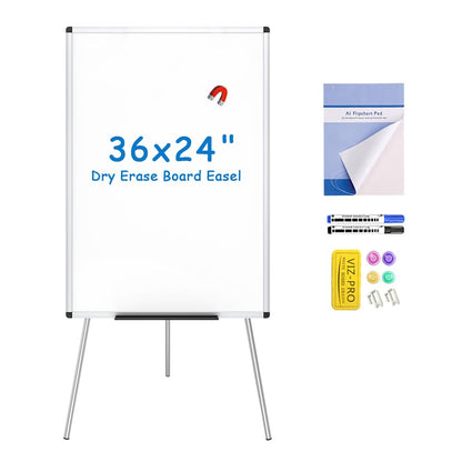 VIZ-PRO Magnetic Whiteboard Easel, 36 x 24 Inches, Portable Dry Erase Board