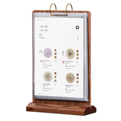 A4 Walnut Wood Sign Holder Vertical Table Flip Display 6 Pages 12 Pictures