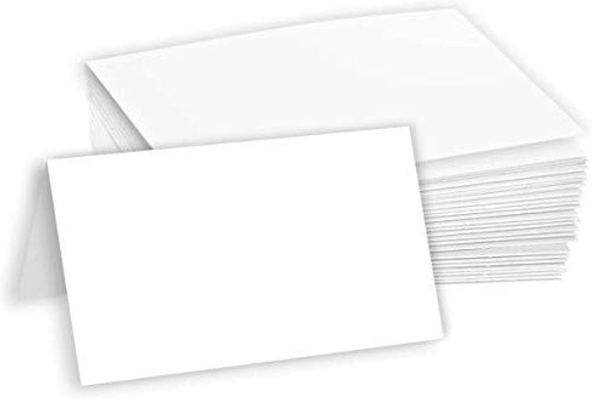 Hamilco White 80lb Cover Heavy 3.5x11 Tent Place Cards for Weddings (100PK)