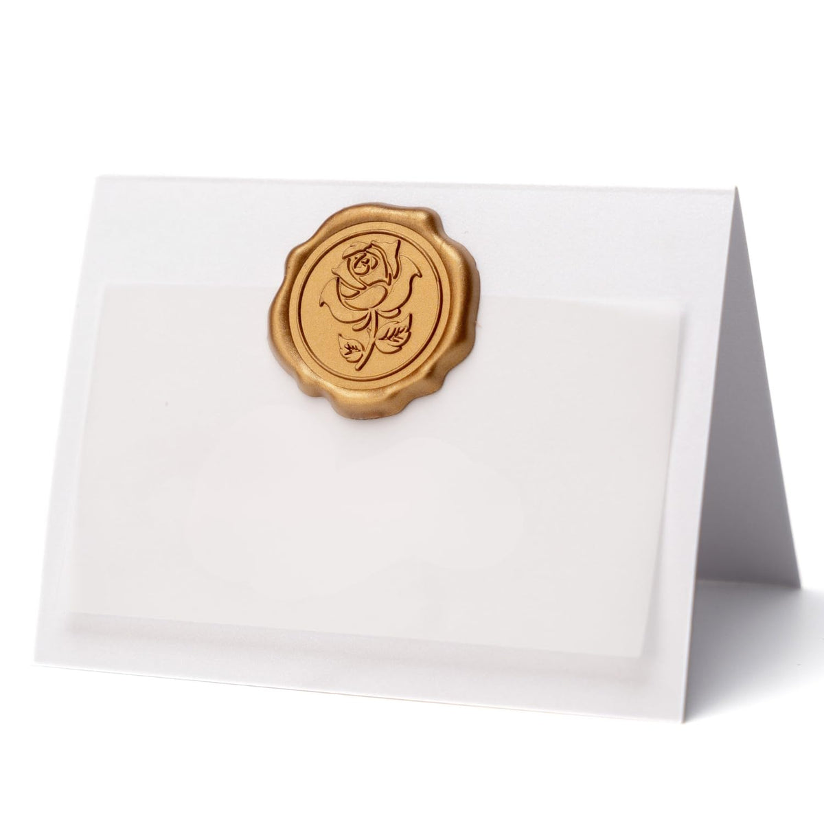 25 Pack Name Cards for Table Setting, Printable Place Cards with Antique Gold Rose Wax Seal Sticker for Wedding, Table Tent Card Stock Decor for Party, Dinner, Home(Pearlized Champagne Gold)