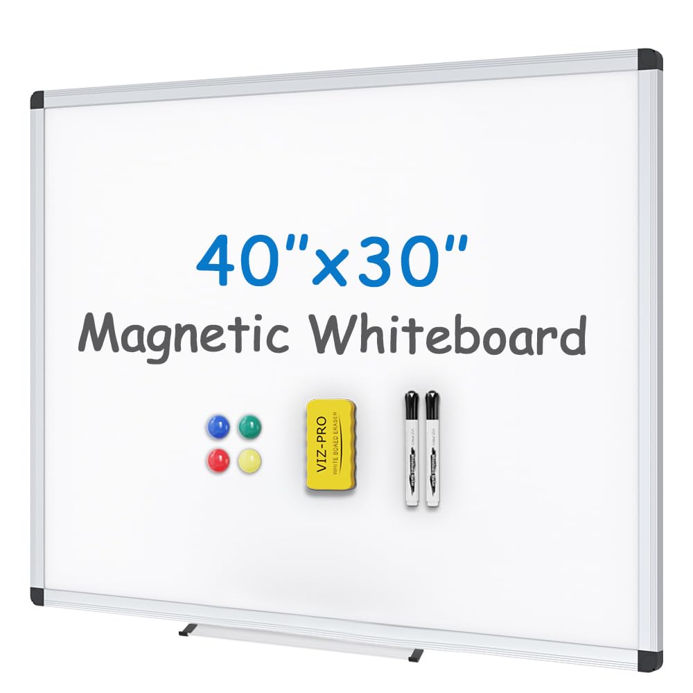 VIZ-PRO Dry Erase Board/Magnetic White Board, 48 X 32 Inches, Silver Aluminium Frame