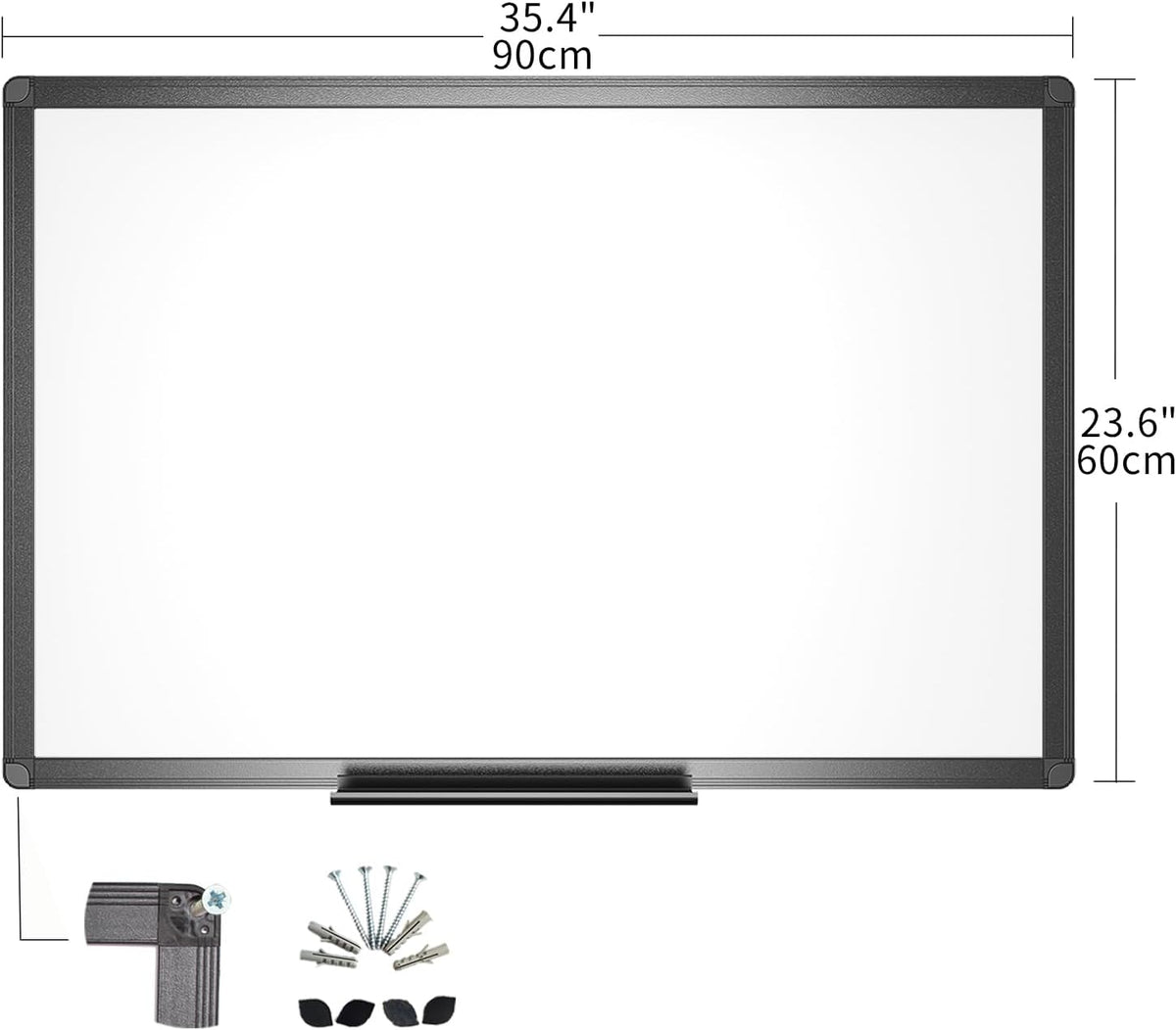 VIZ-PRO Magnetic Dry Erase White Board, 36 X 24 Inches, Black Aluminium Frame