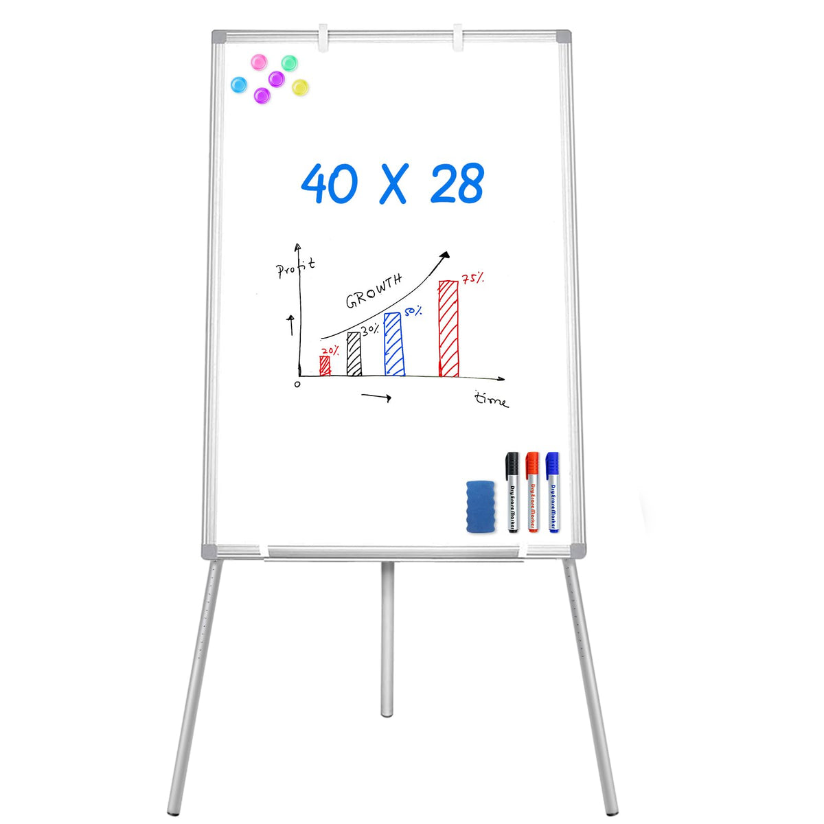 Maxtek Easel Whiteboard 36 x 24 in, Stand Tripod with Height Adjustable